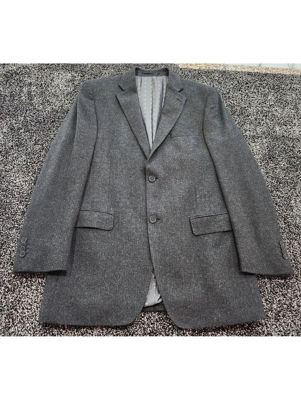 Studio Milano Italy 100% Cashmere 42L Charcoal herringbone blazer Sports coat